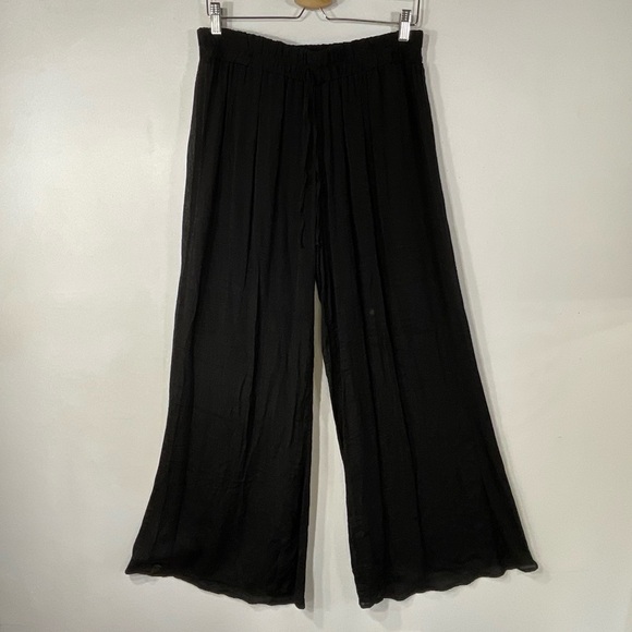 Stella Cruz Palazzo Pants Sheer Black Wide Leg High Waist Beach Long Size L - Picture 2 of 7